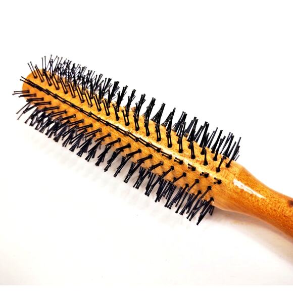 VTG Teakwood Wooden Handle Round Hair Brush Taiwan 8.5" Salon Styling - Picture 6 of 7